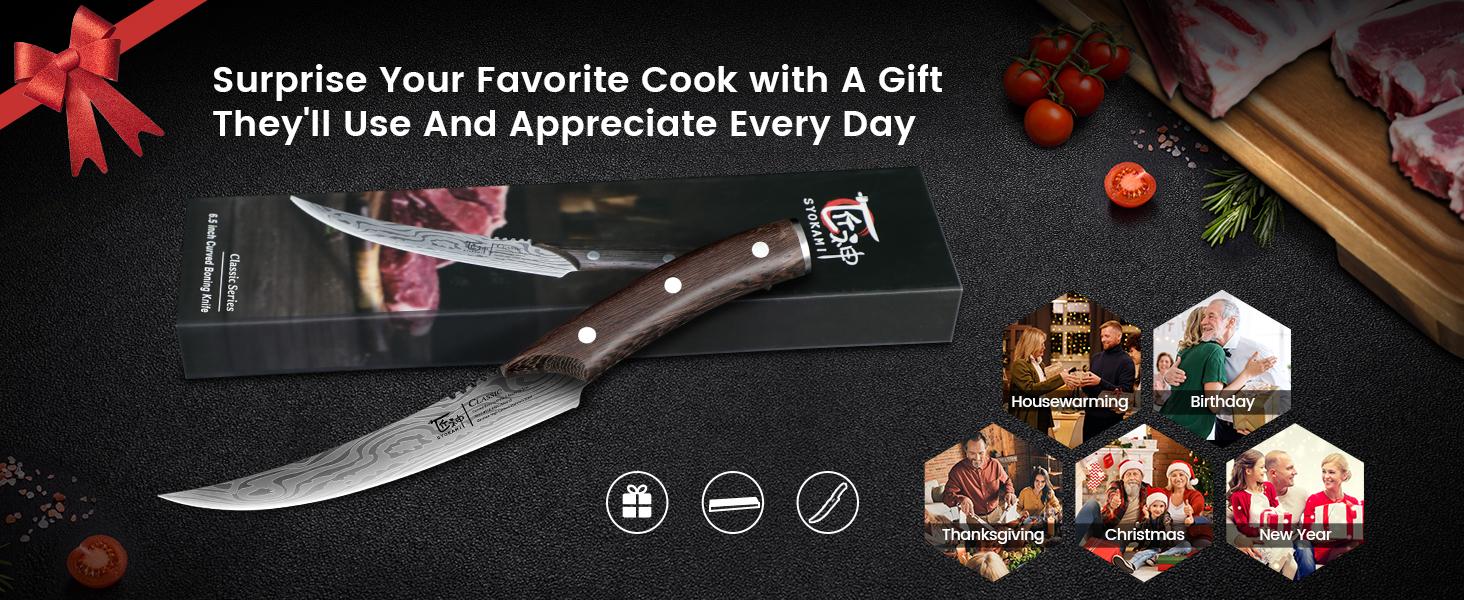 【TikTokShopSpringGlowUp】 SYOKAMI Boning Knife for Meat Cutting, 6.5 Inch Fish Fillet Knife with Wood Handle, High Carbon Razor Sharp Curved Blade Deboning Knife with Exquisite Box Ideal for Thanksgiving, Christmas Mother's Day Gift
