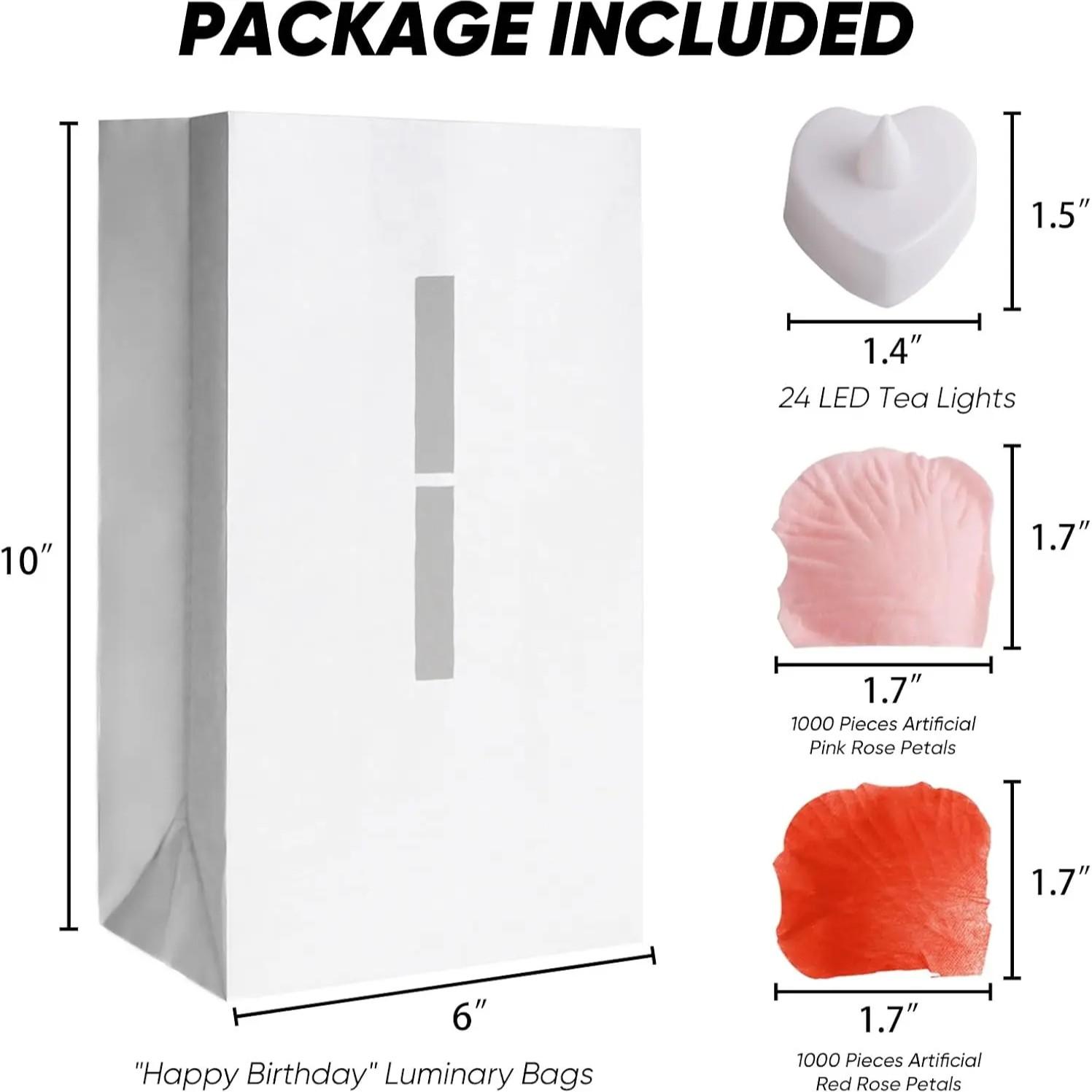 Light Up Letters Luminary Bags Kit with Flameless Candles, Fake Rose Petals & Happy Birthday Sign - Outdoor Lighting, Decorative Lights, Letter Glow Sign for Women Birthday, Romance, Children's Day Festive & Home Decor