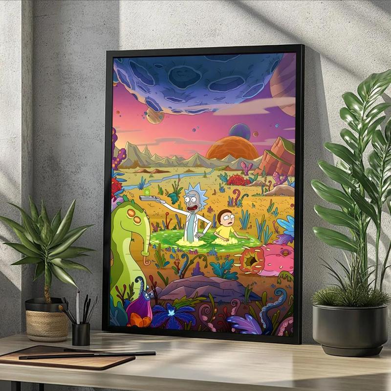 Vintage Cartoon Anime R-Rick And M-Morty Painting Calligraphy Fashion Canvas Wall Art Poster, Modern Aesthetic Waterproof Print, Fade-Resistant & Scratch-Proof Texture, Trendy Home Decor for Living Room Bedroom Office, Multiple Sizes