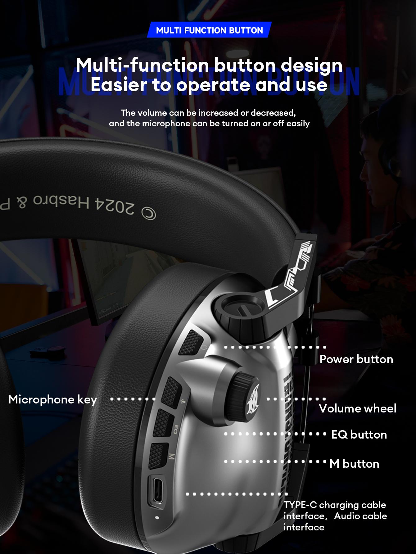 TRANSFORMERS G03 Wireless Gaming Headset with 2025 Bluetooth 6.0, Protein Leather Ear Caps for Excellent Sound Insulation, Multi-Function Button for Easy Control, Retractable High-Sensitivity Microphone, High-Performance Gaming Headphones