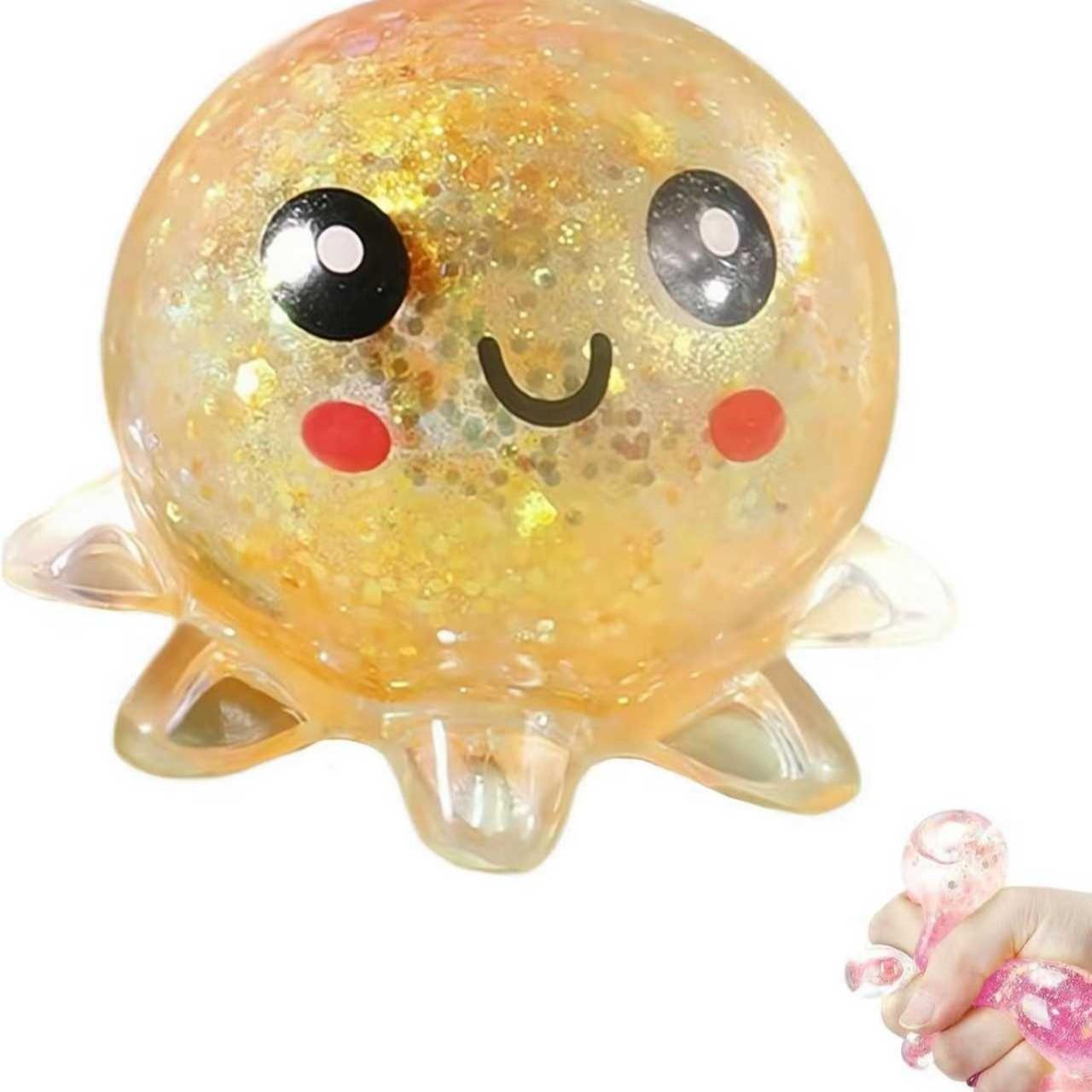 Anxiety Squishies, Fidget Cube Stress Relief, Glitter Octopus Squishy, Slow Rising Squishy Octopus Squeeze Sensory Toys Stress Ball for Adults Kids Relaxation, Cute Small Relief Toys Soft Rebounding StressBalls Party Favors for Birthday Holiday