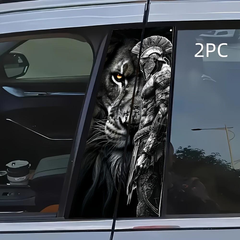 Ancient Greek Warrior Style Car Sticker - Black & White Spartan Warrior & Lion Graphic Car Side Window Personalized Modification Decal