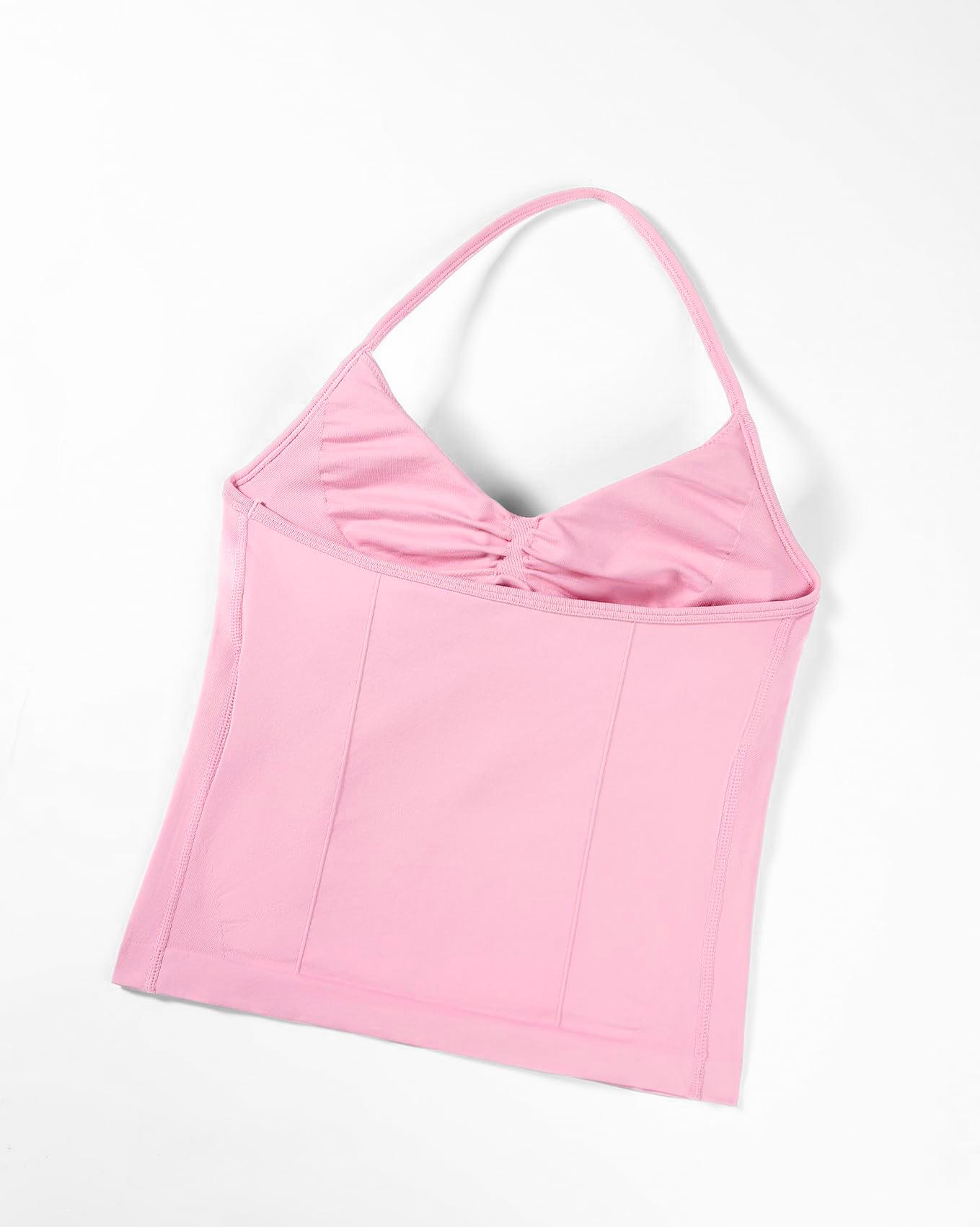 RICH BRIA 2PC Gym Set for Women, Halter Top & High Waist Impact Shorts Sports Set, Sporty Breathable Quick Dry Outfits for Yoga Gym Fitness Running, Ladies Sportswear for Summer, Workout Clothes, Athletic Gym Sets Clothing, Aleisure Wear Clothing