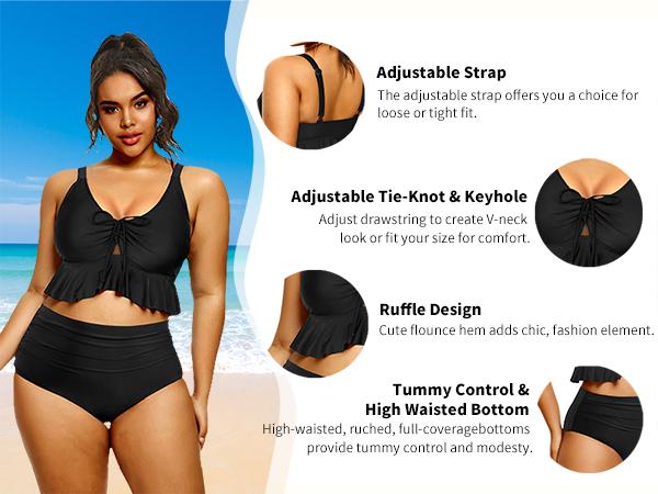 Daci Women Plus Size High Waisted Bikini Set Ruffle Flounce Two Piece Swimsuits Tummy Control Bathing Suits
