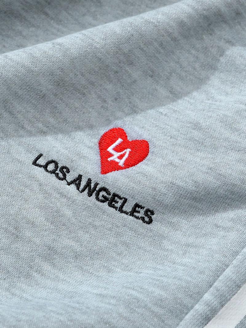 Unisex Gray Jogger Pants with Plaid Waistband and Red Heart LOS ANGELES Graphic, Athletic Casual Sweatpants for Streetwear and Lounge, Wide Sweatpants