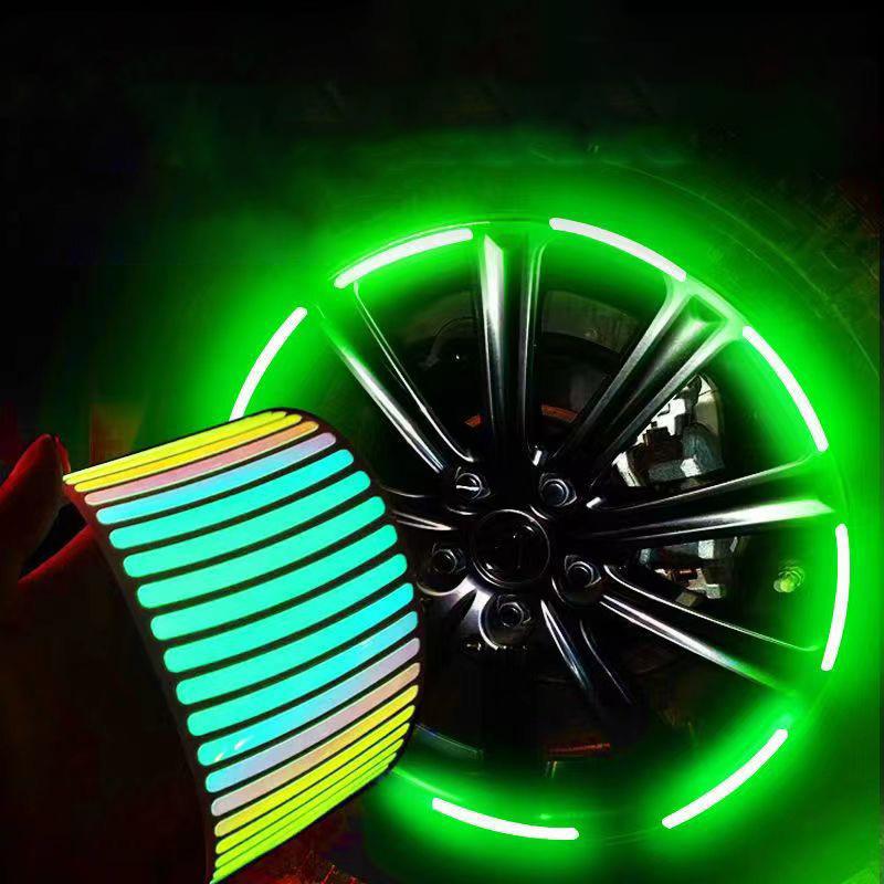20 count Car Wheel Hub Reflective Sticker, Reflective Wheel Rim Stripe Decal Sticker, Reflective Wheel Rim Stripe Decal Sticker, Night Reflective Safety Decoration Strip for Cars, Trucks, Motorcycle (Luminous)