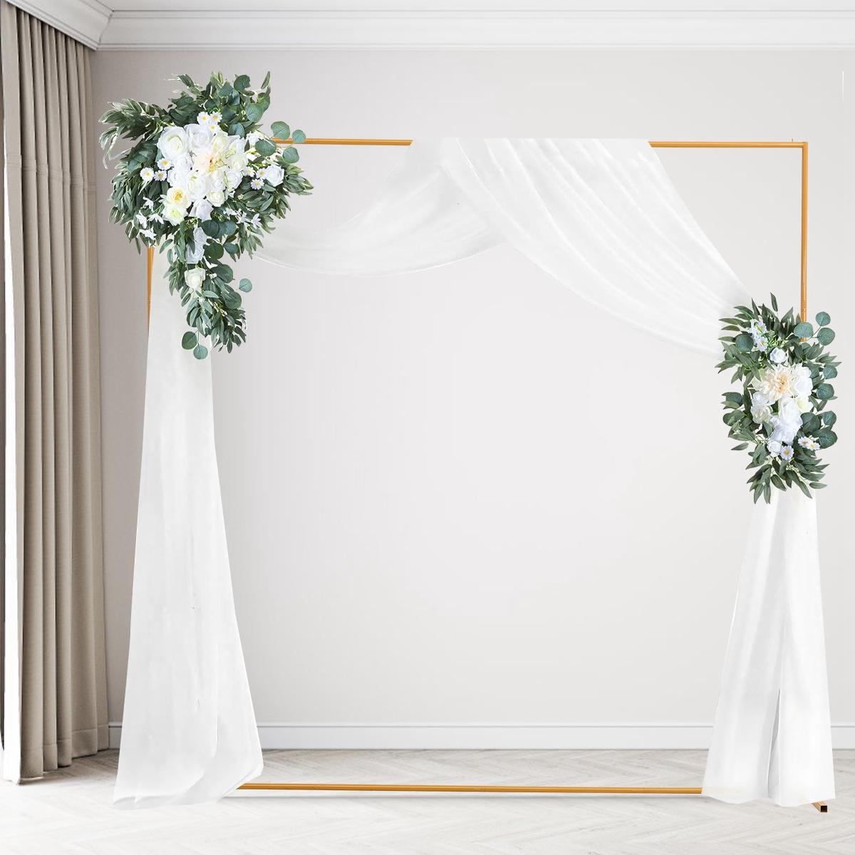 6.6FTx6.6FT Gold Wedding Arch Backdrop Stand Square Metal Rectangular Arch Frame for Ceremony Party Birthday Bridal Baby Shower Anniversary Arbor Balloon Decoration