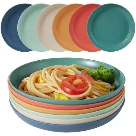 6 PACK Wheat Straw Plates Lightweight 7.8 Inch Unbreakable Deep Dinner Plates Microwave and Dishwasher Safe Wheat Straw Dinnerware Sets Easy to Clean