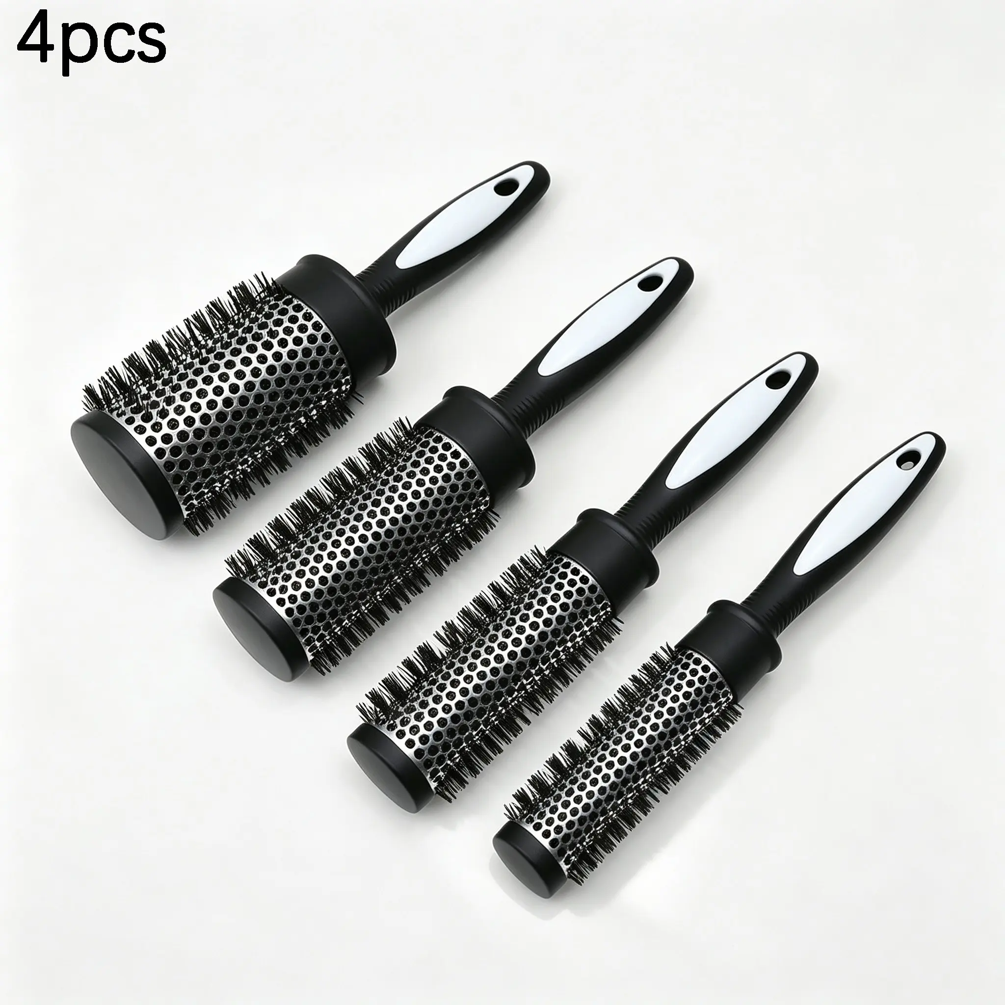4pcs Professional Round Hair Brush Set, Heat-Resistant Aluminum Roll Comb, Anti-Static Nylon Brush, Ideal for Blow-Dry, Volumize, Straighten, Curl