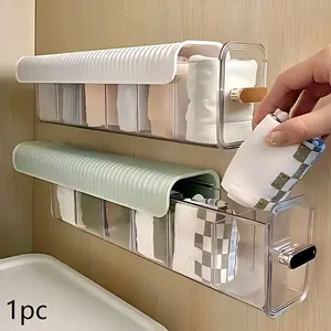 Transparent Wall-Mounted Storage Box, Adjustable Drawer Compartment, Ideal for Home Dormitory Organization, Data Cable Organizing Solution, Home Organizer Storage