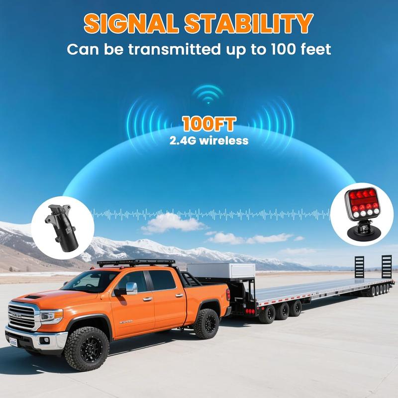 SUNPIE Wireless Magnetic Trailer 36 LEDs Lights Kit,2.4GHz Signal,7 Pin Plug,10Hours Runtime,100 FT Signal Synchronization,IP67 Waterproof,Adjustable Magnetic Mount,Rechargeable with Strobe Reverse Modes,Towing Lights Kit for Trucks RV Boat,Outdoorfun