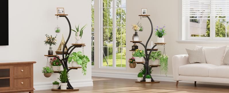 Plant Stand Indoor with Grow Lights - Tree-Shaped Plant Shelf, 7 Tiered Corner Plant Stands for Indoor Plants Multiple, 54" Tall Plant Shelves, Plant Flower Holder Display Rack for Living Room, Patio