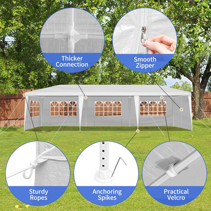 10' x 10'/20'/30' Outdoor White Waterproof Gazebo Canopy Tent with Removable Sidewalls for Party Wedding Events Beach BBQ
