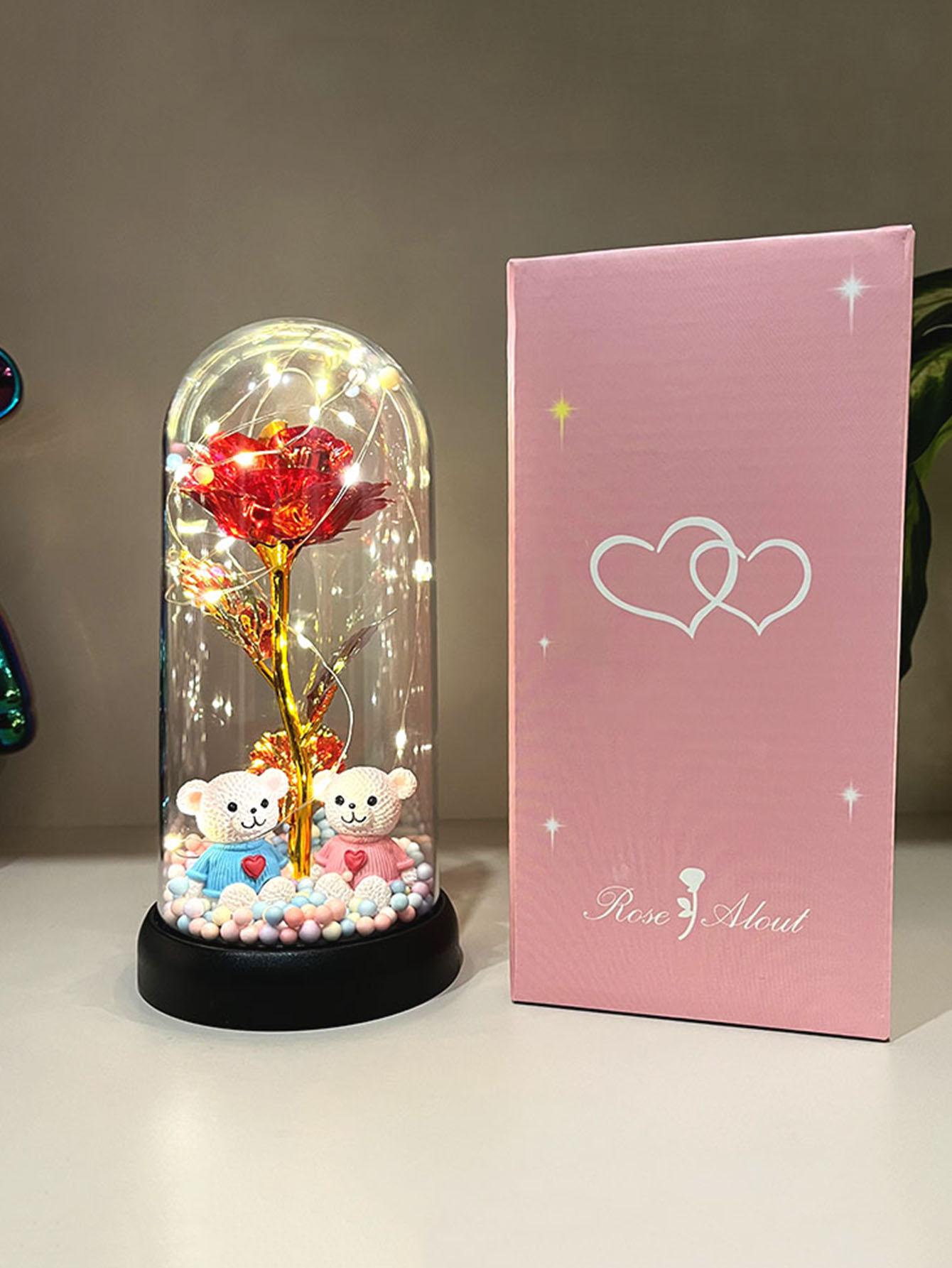 Colorful Light-Up Rose Night Glow Gift with Plastic Cover for Women, Decorative LED Light, Perfect for Valentine's Day, Birthdays and Weddings, Led Home Decor
