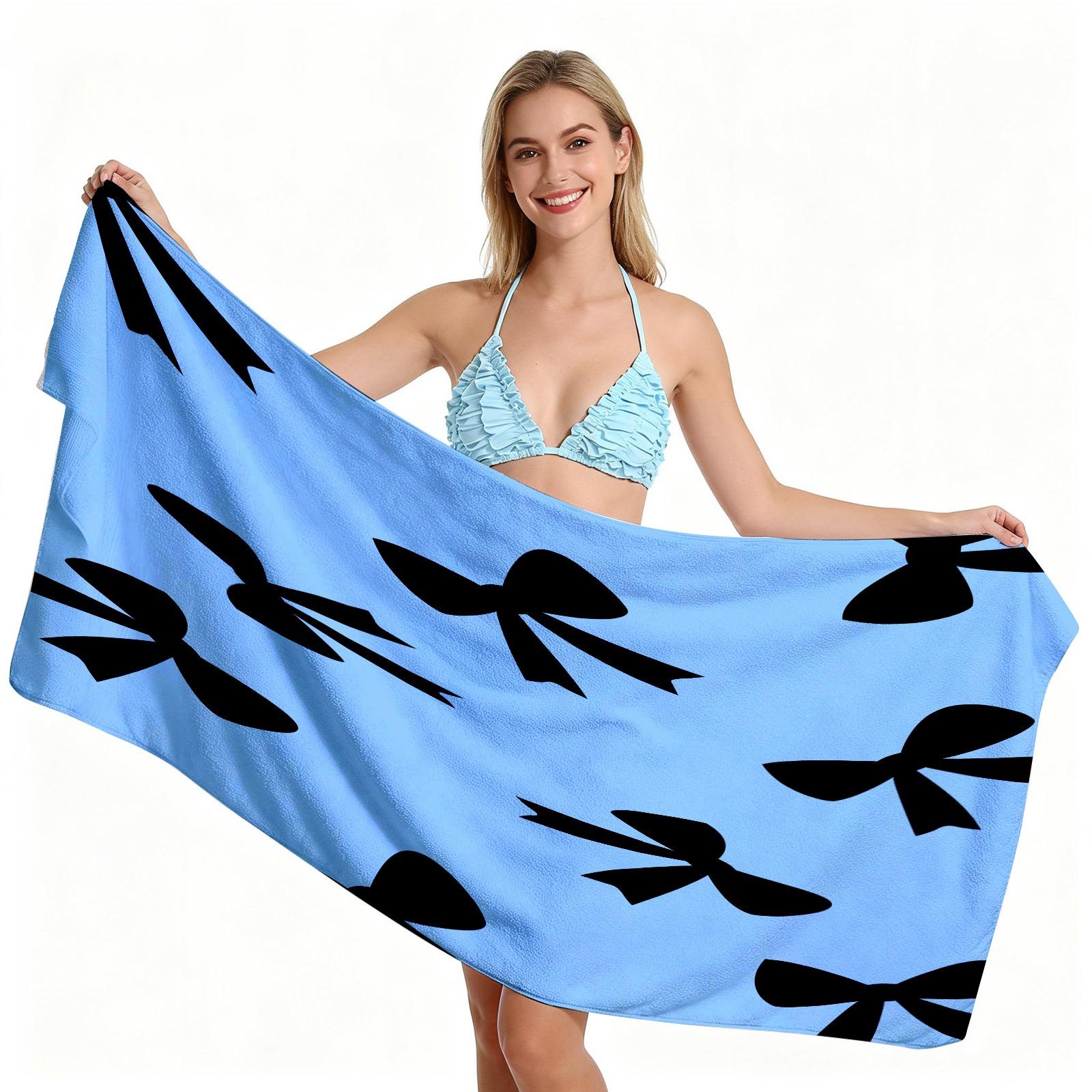 Ballet Core Bow Beach Towel, Cute Soft Skin-friendly Quick Dry, Available in Black White Blue Pink, Ideal for Girls Seaside Vacation Photoshoot