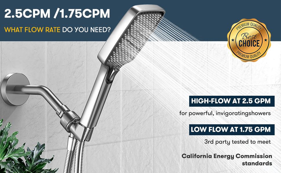 High Pressure Multi-Mode Handheld Showerhead - Anti-clogging nozzles, built-in power wash function for cleaning tubs, tiles and pets, extra-long stainless steel hose, wall and ceiling mounts.