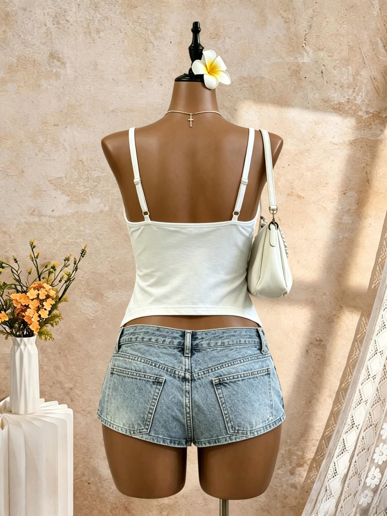 Deep V Strapless Top with Ruffle Hem, Slim-Fit Short Sleeve Design, Accentuates Waistline, Perfect for Summer Wear, Crop Tops