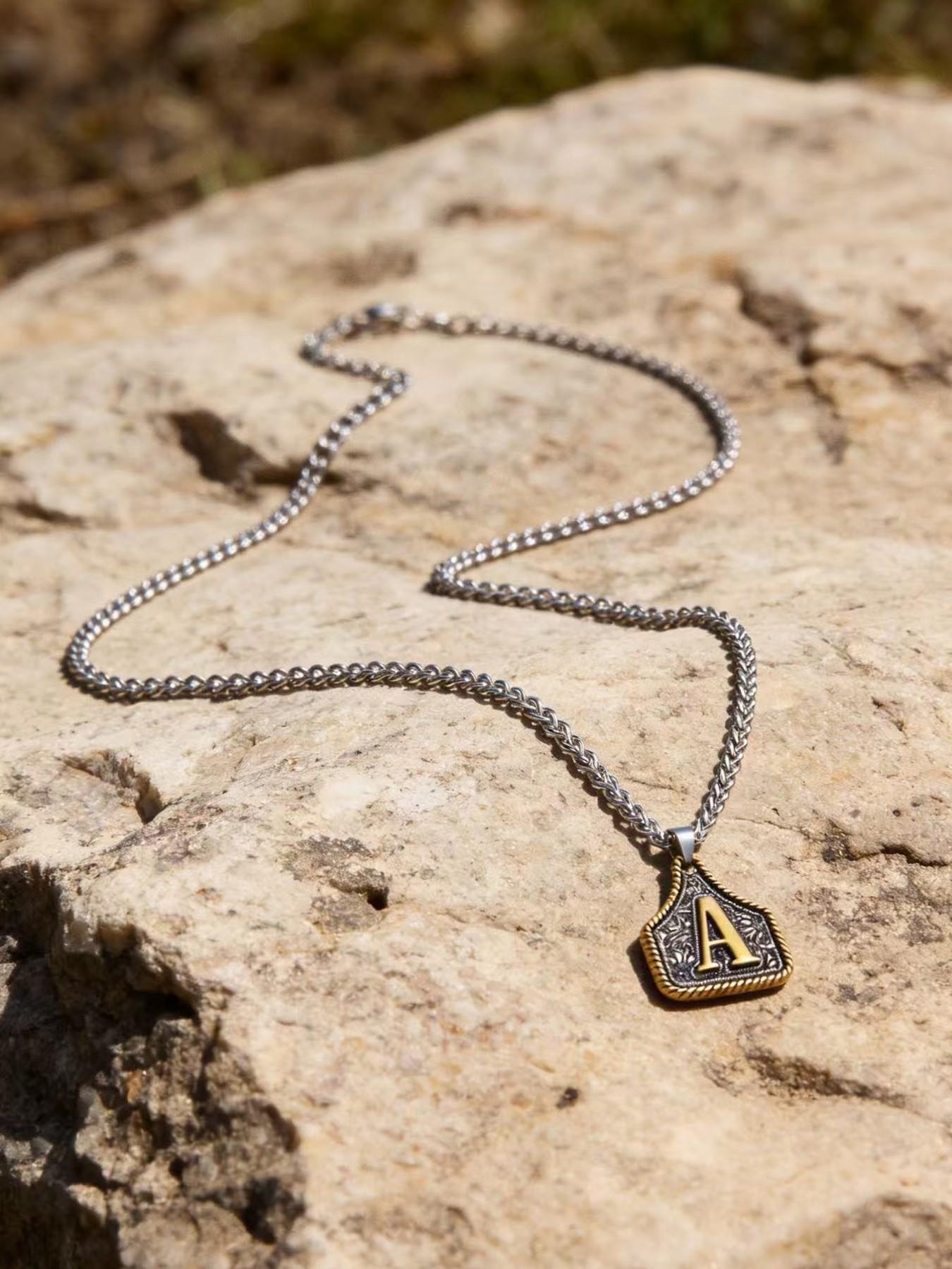 Initial Vintage Western Cowboy Letter Keychain,Handmade Metal A-Z Initial Necklace for Women and Men, Letters Necklace