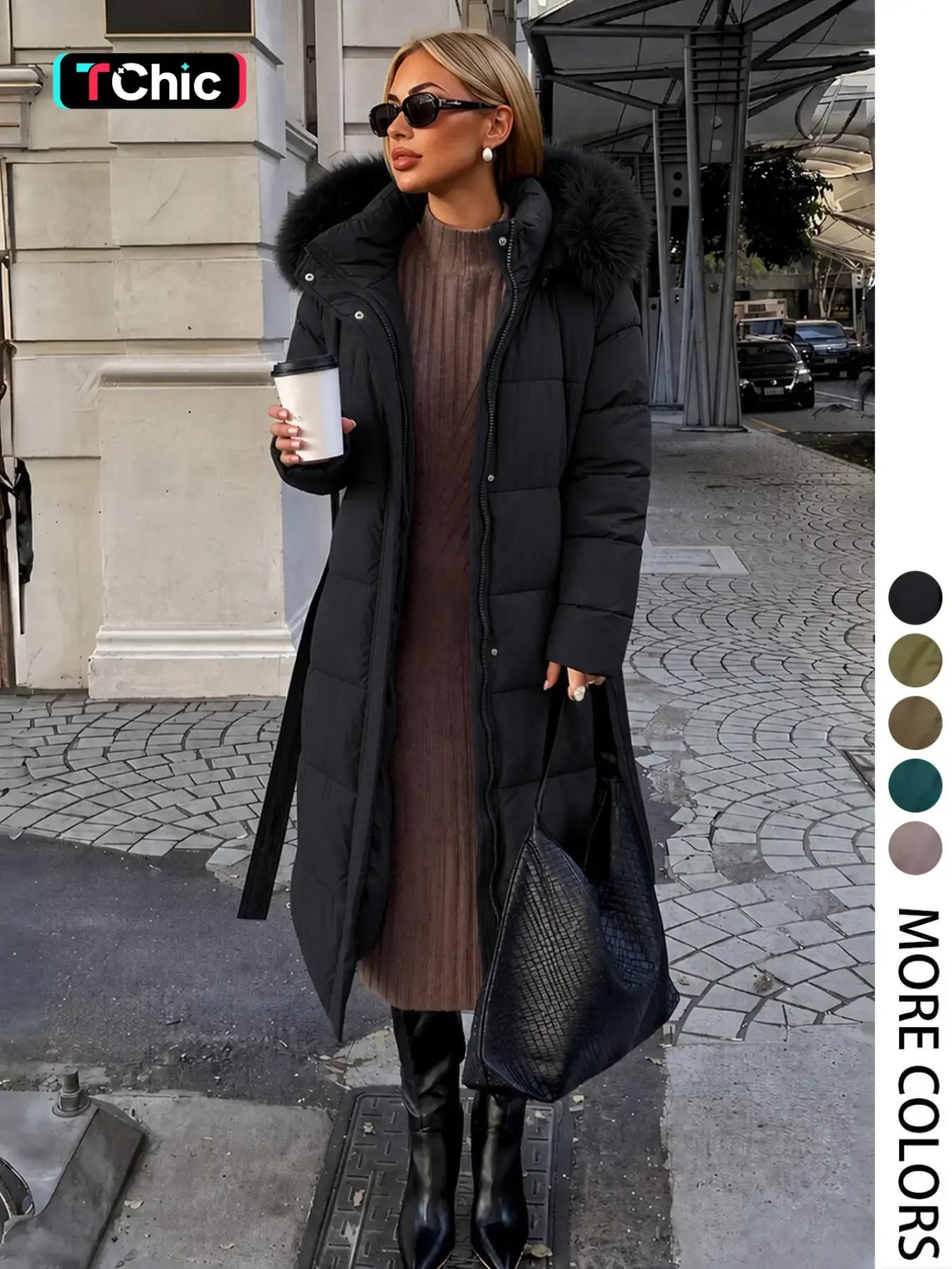Women's Fall Winter Casual Basic Fitted Warm Hooded Coat Jackets Casual Fashionable Outerwear Womenswear with Belt, Button, Long Sleeve Thick Woven Fabric Outerwear for Daily Wear Casual Outerwears