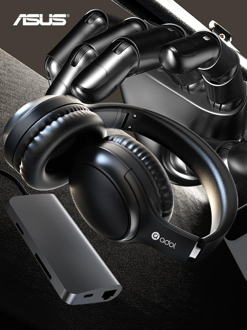 Asus Adjustable ANC Headphones with Built-in Microphone, Foldable Design, 130H Battery Life, Wireless Game Headset for Gaming & PC - Black