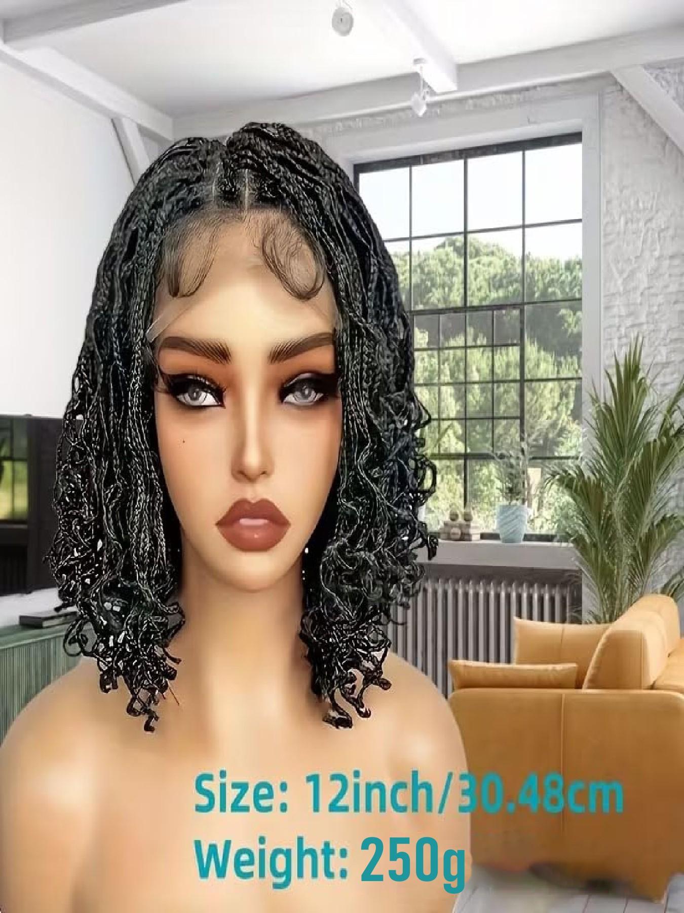 Short Braided Wig Kinky Faux Synthetic Locs Wig Handmade Bohemian Cornrow Box Braids 150% Density Double Lace Knotless Crochet Dreadlock Wig Pre-Plucked Hairline&Updo Style for Women