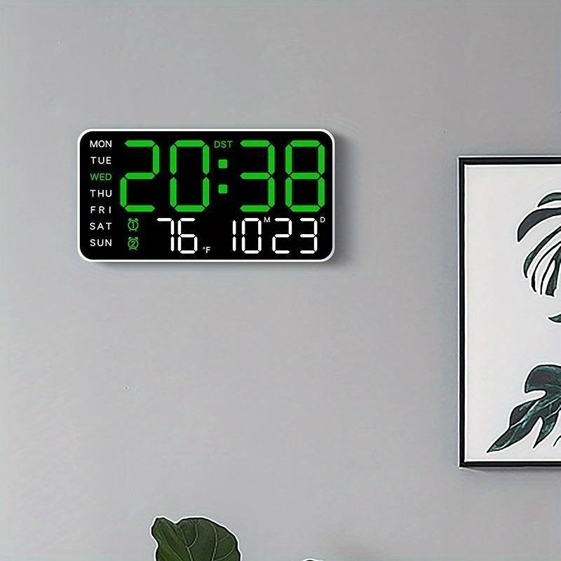 Large Digital Wall Clock with LED Display, LED Alarm Clock, Date & Temperature Timer, Ideal Gift for the Elderly, Living Room & Bedroom Decor
