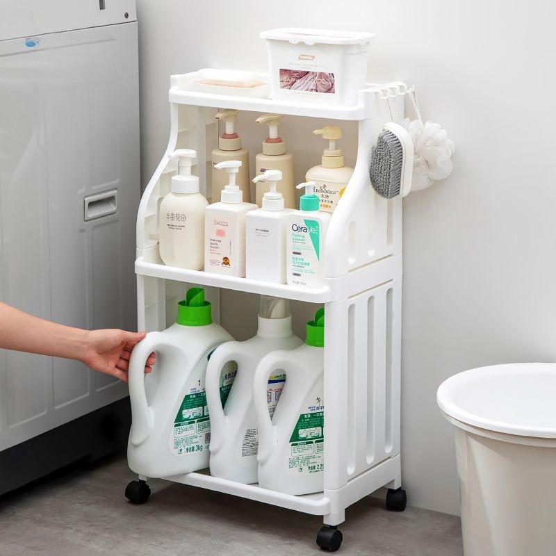 1 Pack Bathroom Floor Storage Rack with Wheels, Heavy Duty Rolling Storage Cart, Space-Saving Bathroom Shelf Unit, No Assembly Required, for Bathroom, Kitchen, Laundry Room, Lightweight Shelf Ideal for Small Spaces