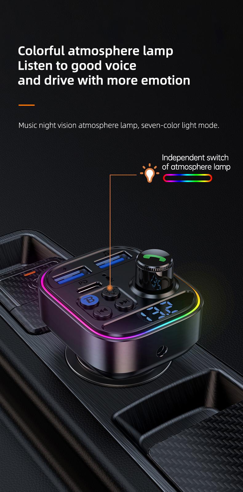 Fast Wireless 5.0FM Transmitter MP3 Player - Hands-Free Call, Adjustable High & Low Pitch, U Disk, PD30W Fast Charger, C USB Car Fast Charging Adapter - Compact Design for Easy Use Mini Audio