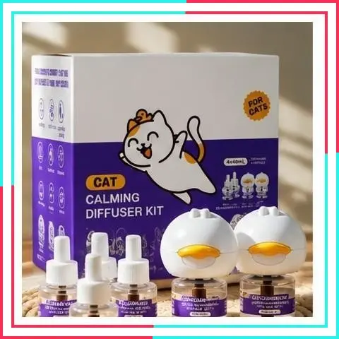 Cat Calming Diffuser Kit with 2 Diffusers & 4 Refills (48mL Each), Pheromone Diffuser for Cat Anxiety Relief, Stress Reduction & Behavior Support, 30-Day Refills, Suitable for All Cats
