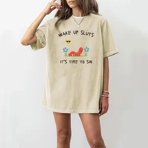 Wake Up Slts Washed short-sleeved shirt funny animal shirt meme graphic teesarcastic t-shirt cursed tshirt unhinged humor top viral t-shirt