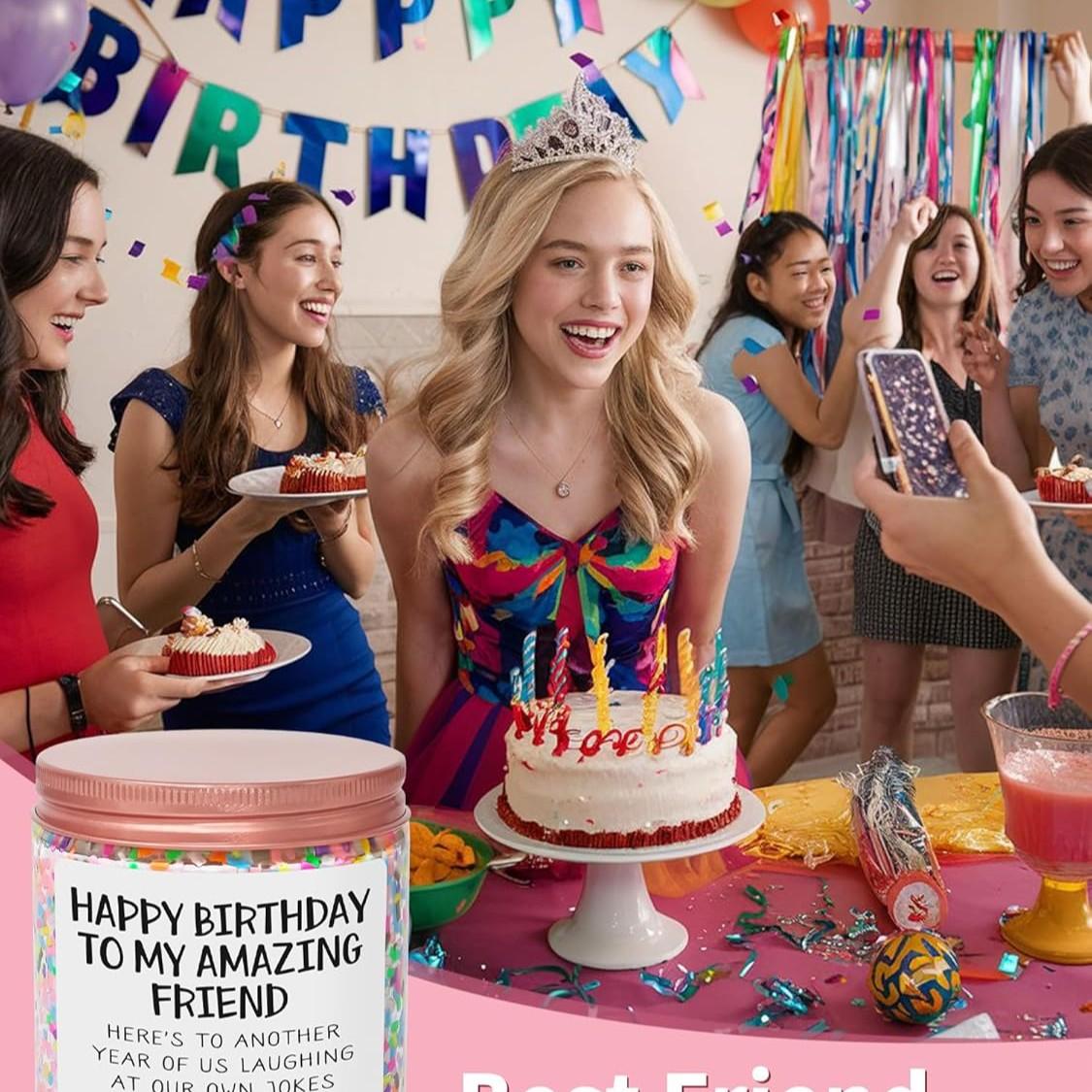 Best Friends Birthday Gifts for Women Friendship - Funny Sister Birthday Gifts for Friend Female BFF Bestie Gift for Women, Vanilla Cake Scented Bday Candles Happy Bday Decorations