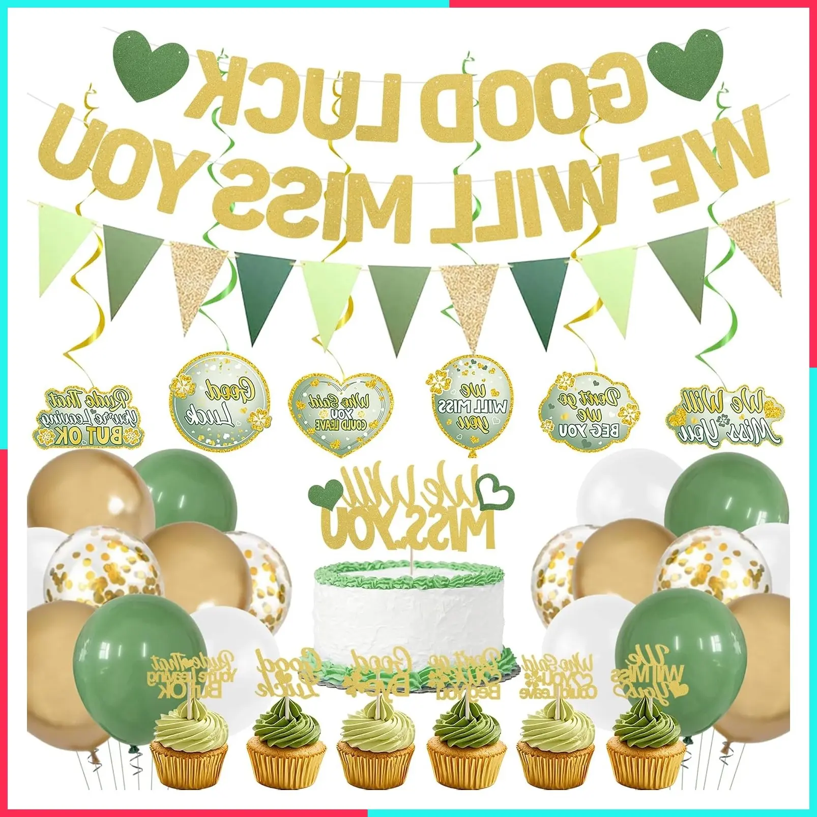 Green Farewell Party Decorations, Good Luck We Will Miss You Banner