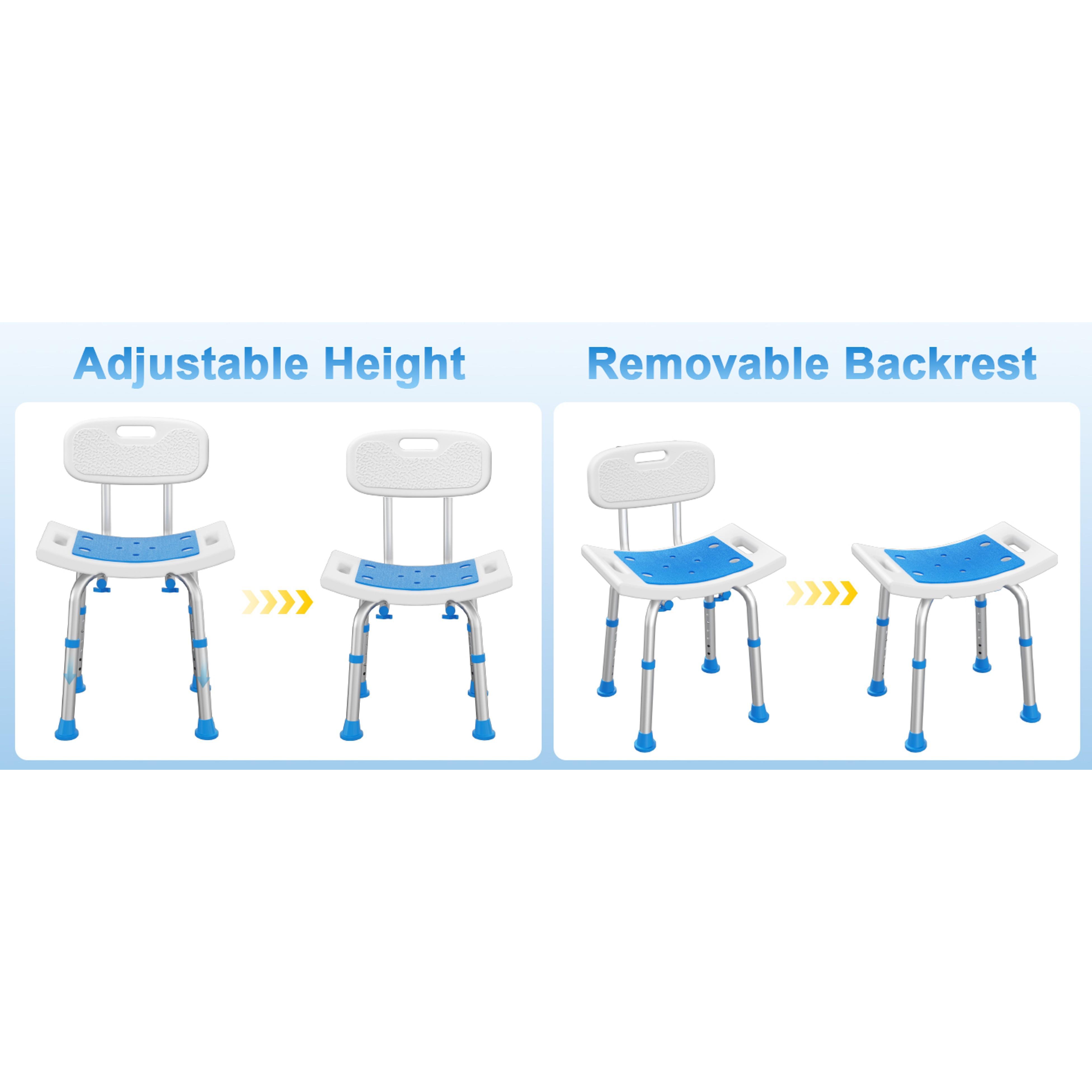 Heavy-Duty Aluminum Alloy Shower Chair with Removable Back, 400lb Bath Seat with Side Handles, Single-Person Safety Bath Stool for Seniors