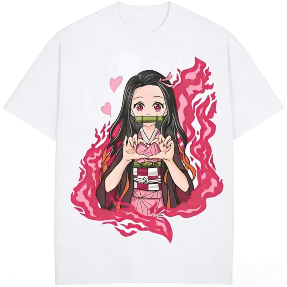 Devil Killer Nezuko Kamado T-shirt 2026 Summer New Anime Printed Men's and Women's Loose Casual Parent Child Short Sleeved Top