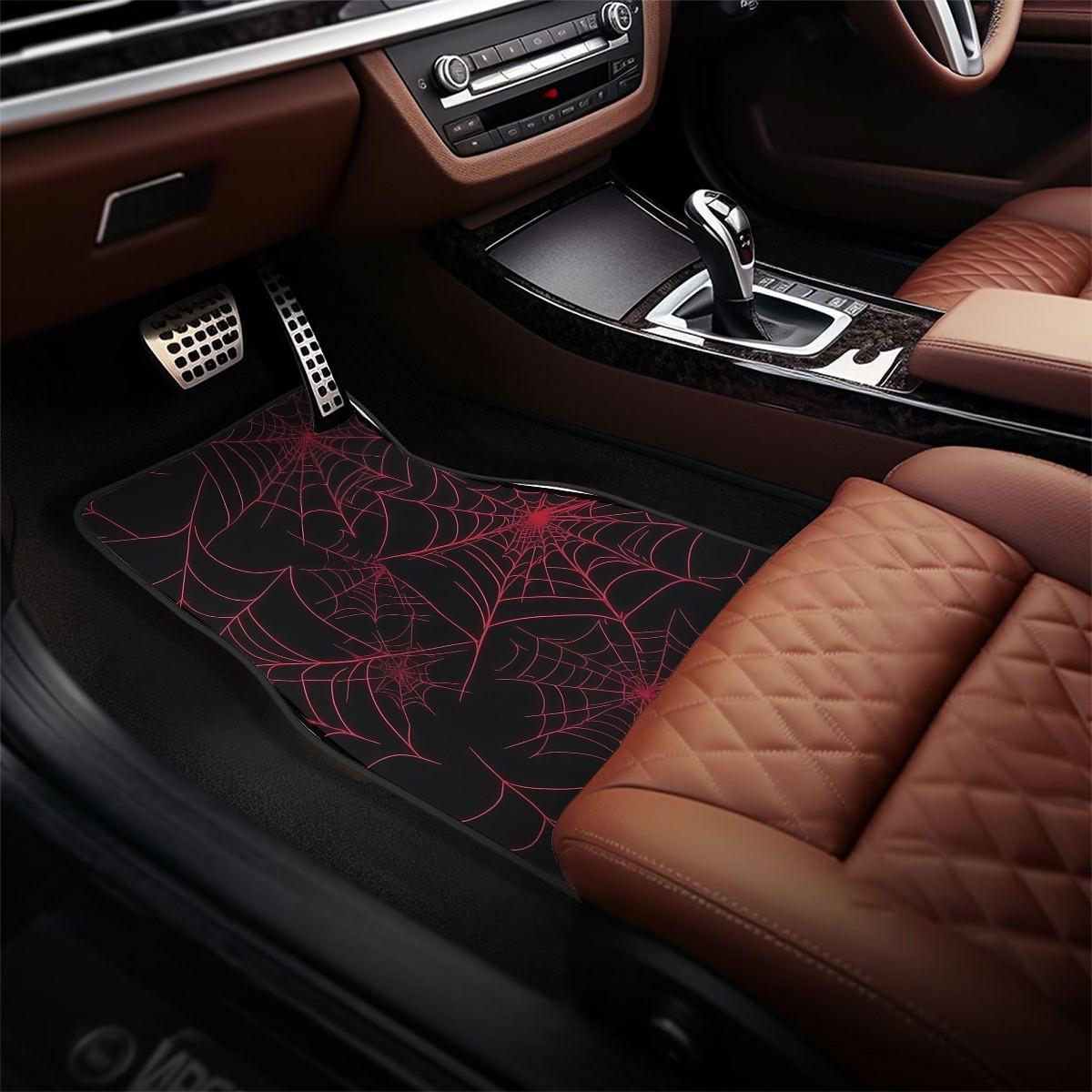 4-Piece Car Mat Set, Spider Web Print, Universal Fit for All Vehicles, Front & Rear Mats, Easy Clean, Protective Interior Decor