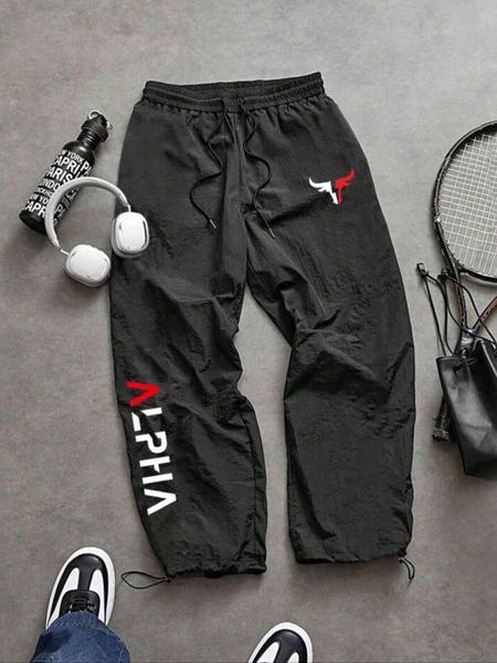 Men's Fashion Printed Casual Sports Pants, Adjustable Elastic Waistband, Lightweight Nylon Fabric, Perfect Gift for Husband Son Boyfriend, Casual Sport Trousers