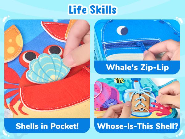 JoyCat Busy Board, Felt Quiet Toy Activity Board with Life Skills, Cognition, Sorting, Autism Sensory Toys, Travel Toys, Gift for Boys & Girls