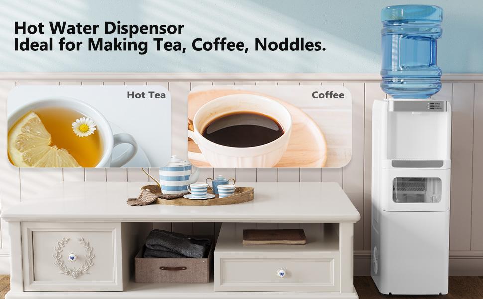 COWSAR Water Dispenser with Ice Maker Function, Top Loading Hot and Cold Water Cooler for 5 Gallon Bottle - Includes Child Safety Lock - Water Machine for Home, Office, Garage - White