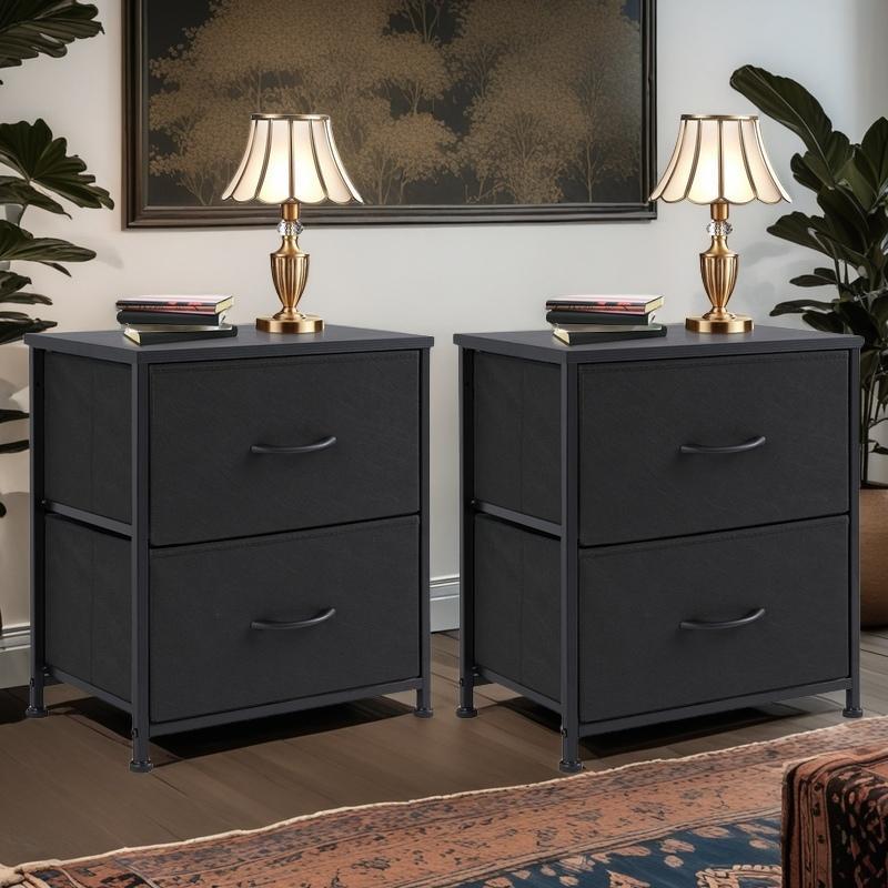 White Nightstand with Drawer, 2 Drawers Dresser for Bedroom, Small Night Stand and Dressers Sets Fabric Drawers, End Table Drawer Living Room (2PCS) Nightstand Small Dresser with 2 Fabric Drawers Side Bedroom End Table Kids Bedside Storage Furniture for 2