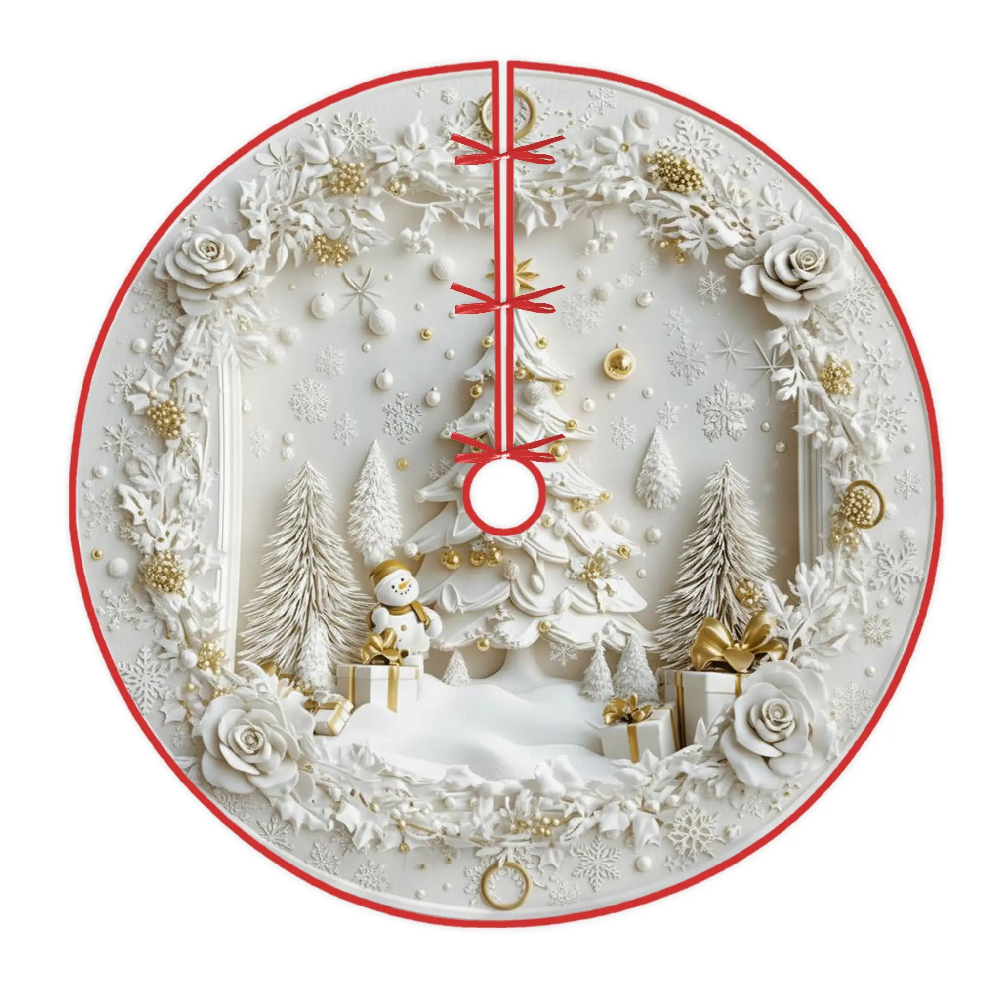 Snowman Tree Skirt, Christmas Festive Christmas Tree Presents Christmas White Knit Tree Skirt Holiday Decorations for Home Entryway Living Room Indoor Festival Party Decor