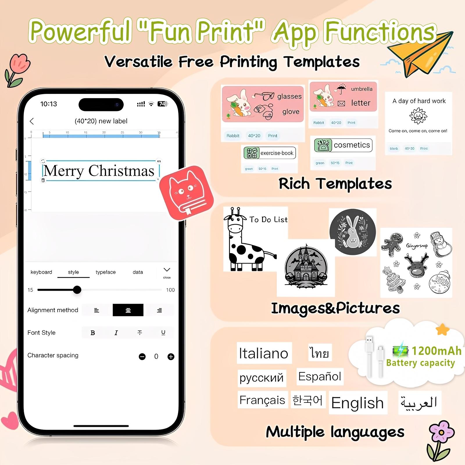 Mini Bluetooth Printer - Portable Thermal Printer for Diary/DIY Scrapbooking/Travel/Notes/Lists/Labels/Memos, Receipt Printer Ideal for Children's Christmas Birthday Gifts, Halloween and Thanksgiving Presents