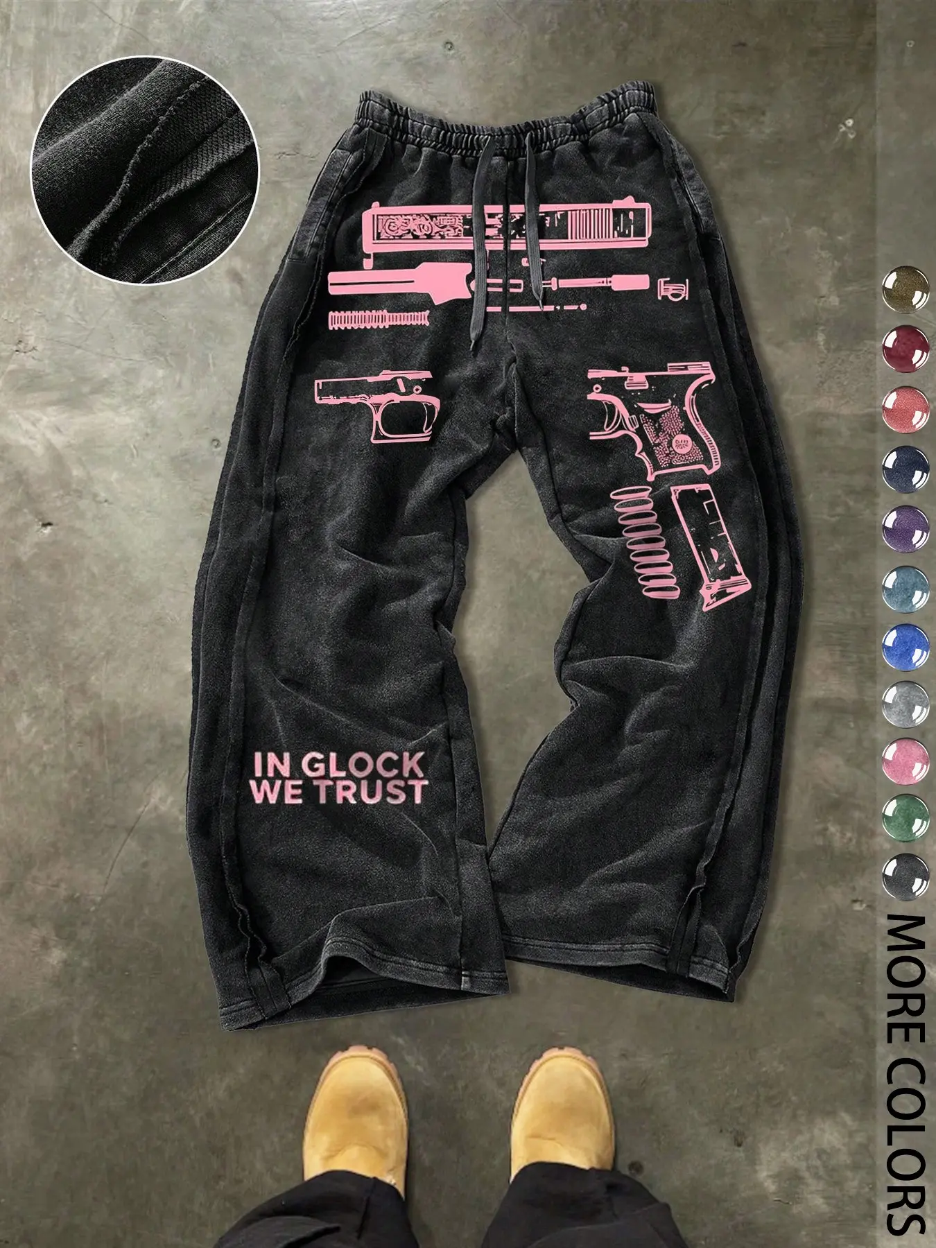 Men's Casual Cotton Sport Pants, Gun Pattern Print, Drawstring Waist, Ankle Length, Street Style, Streetwear, All Seasons, Ideal Gift