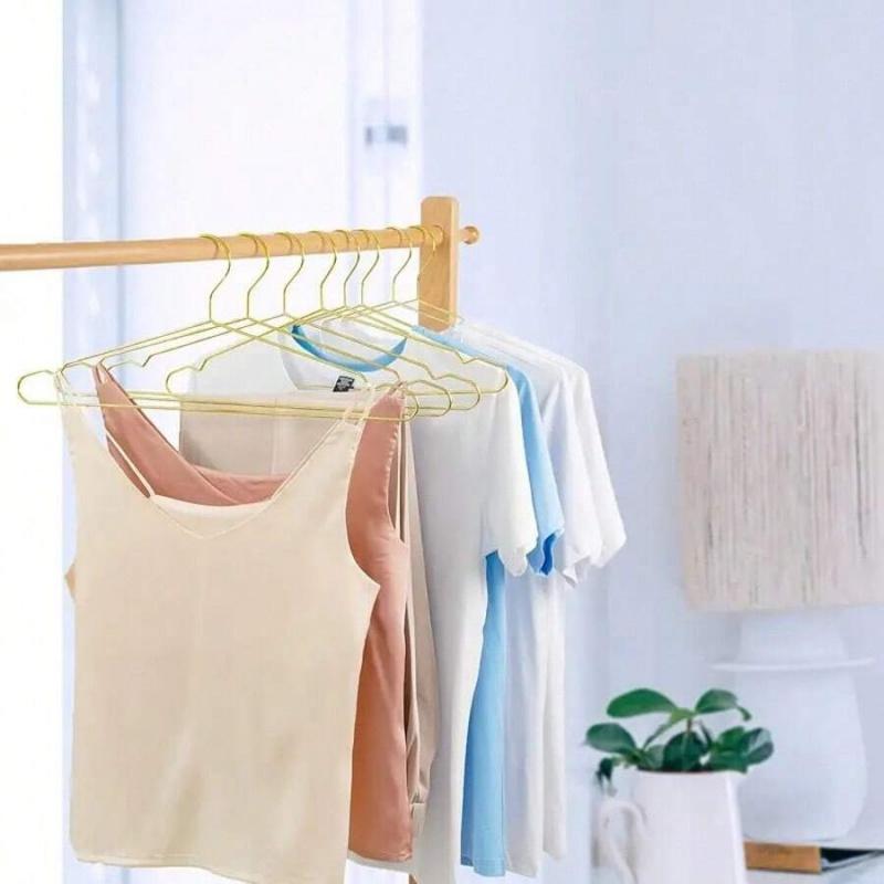 Heavy Duty Golden Thin Metal Clothes Hanger Set Of 10 Ultra Slim Design Maximize Wardrobe Storage Space Wire Garment Holder