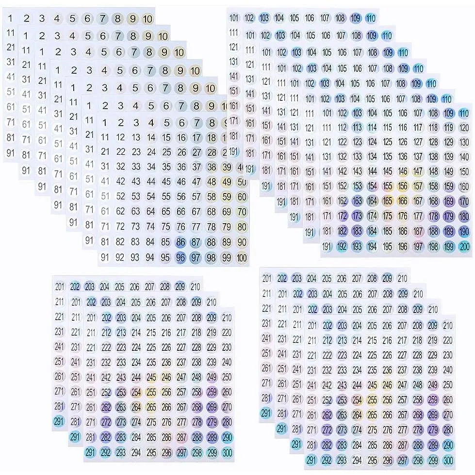 21 Sheets 1 to 300 Mini Number Stickers Small Round Labels Consecutive Number Self Adhesive Stickers for Marking Numbering Tool