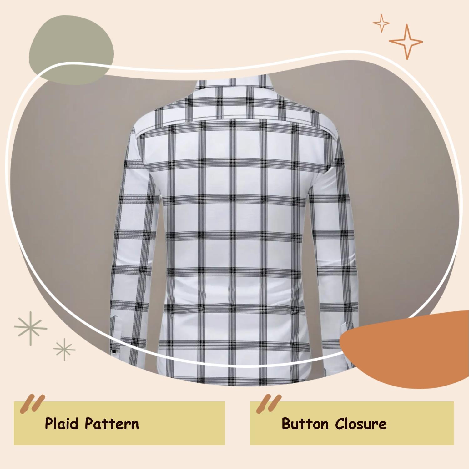 Men's Plaid Checkered Print Checked Button Closure Shirt, Casual Button Down, Regular Fit Fitted Casual Long Sleeve Collared Top for All Seasons, Men's Clothes for Daily Wear