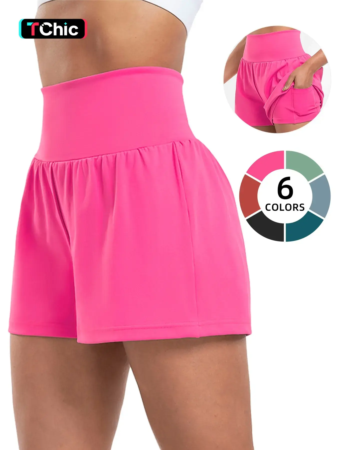 Women's High Waist Fitness Yoga Activewear Shorts with Inner Lining and Pockets, Comfortable Sportswear for Gym and Daily Exercise, All Seasons