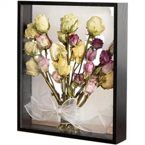 Wooden Dried Flower Photo Frame Dried Flower Display Stand Decorative Floating Photo Frame Clear Double-sided Dried Flower Display Desktop Souvenir Photo Herbarium Photo Frame (8x10''/Black)