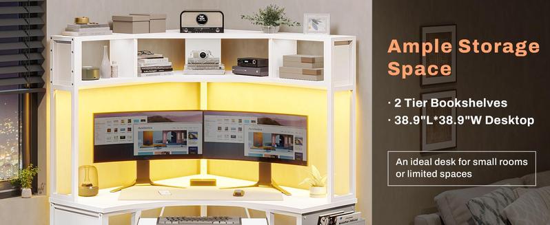 SEDETA Corner Desk with Tray and LED Lights Small Computer Desk Gamer Desktop Desktop Workstation Furniture