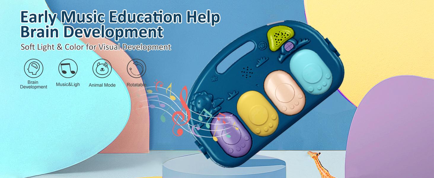 Baby Play Mat Baby Gym,Funny Play Piano Tummy Time Baby Activity Mat with 5 Infant Sensory Baby Toys, Music and Lights Boy & Girl Gifts for Newborn Baby（Blue）