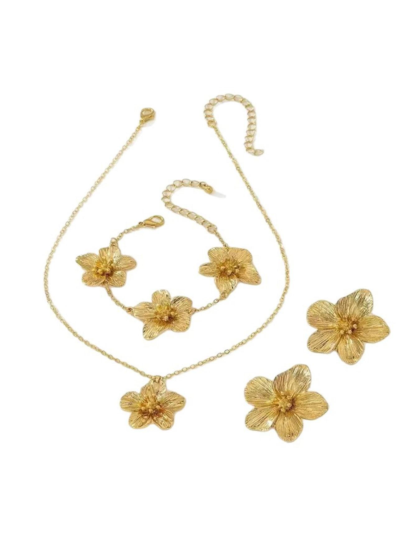 Luxury Floral Necklace Earrings Set, Unique Design Flower Jewelry Combo, Elegant Necklace and Earring Set for Women